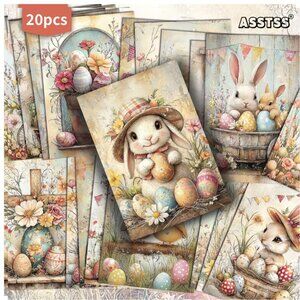 Postcards Cute Rabbit & Easter Egg Cards Junk Journal Pages Scrapbooking Crafts